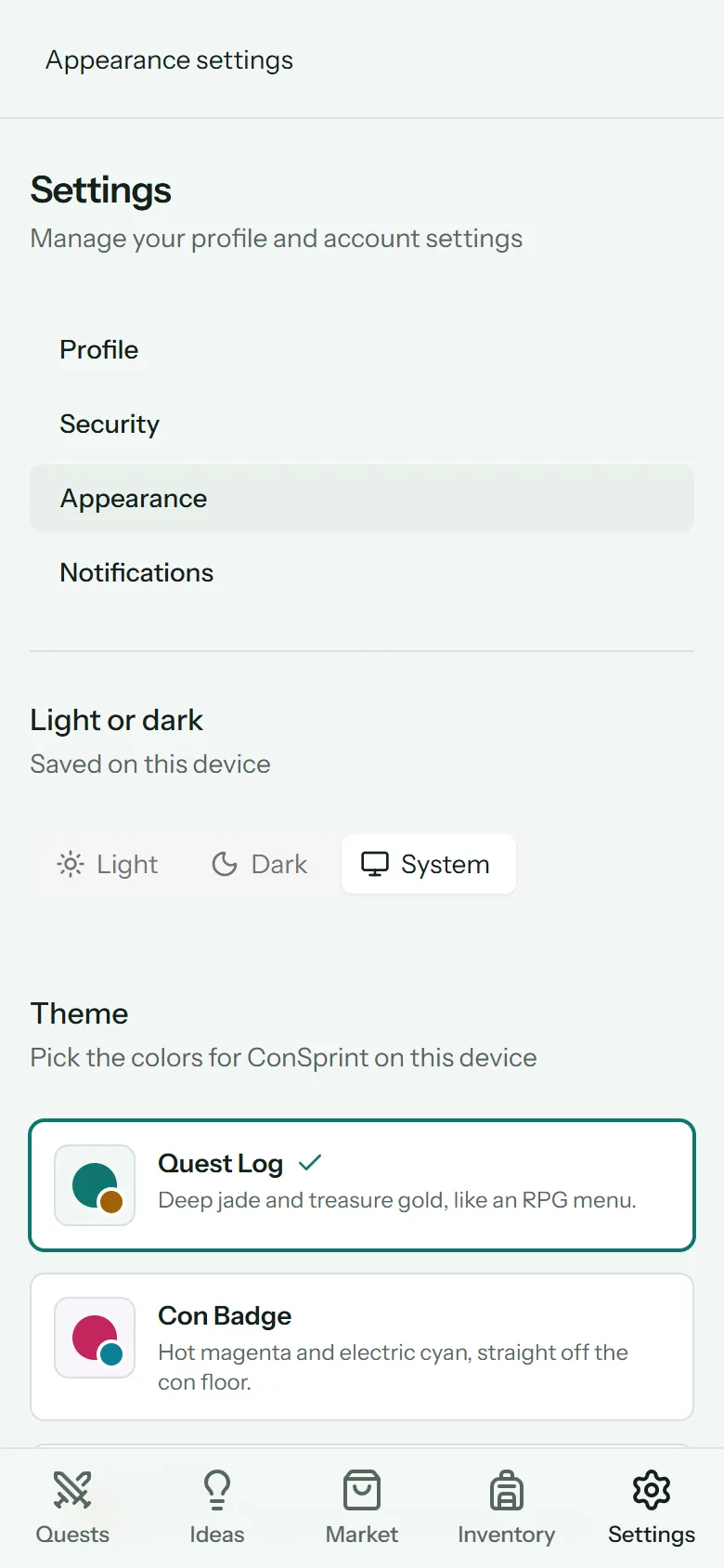 Appearance settings