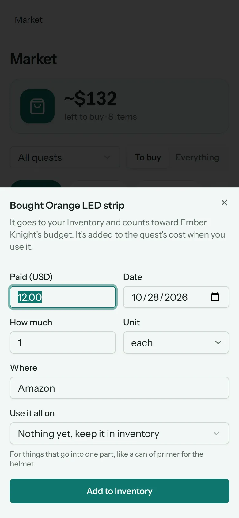 Marking an item bought