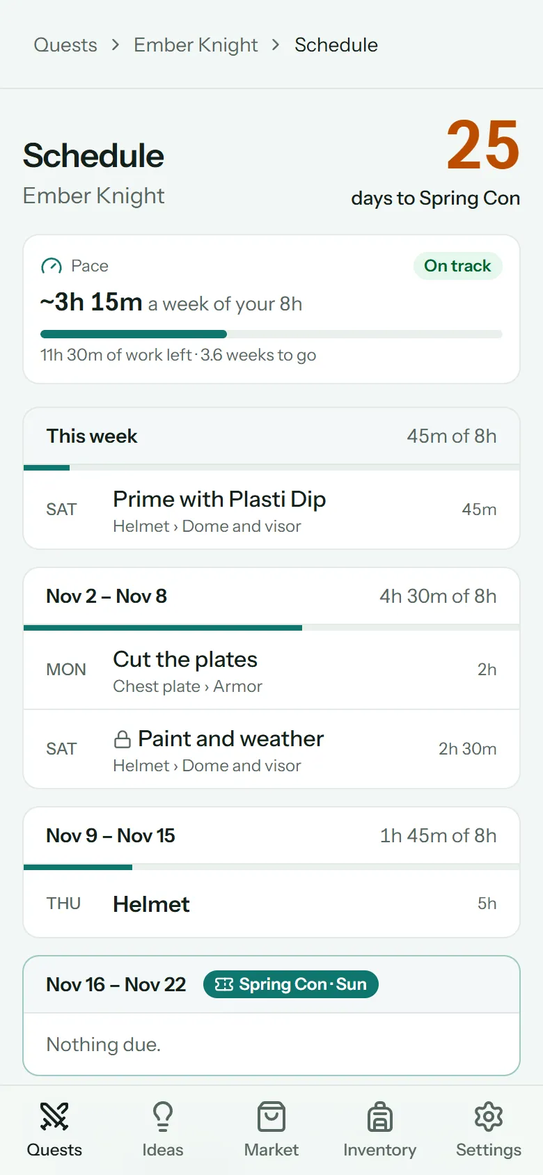 A quest's schedule