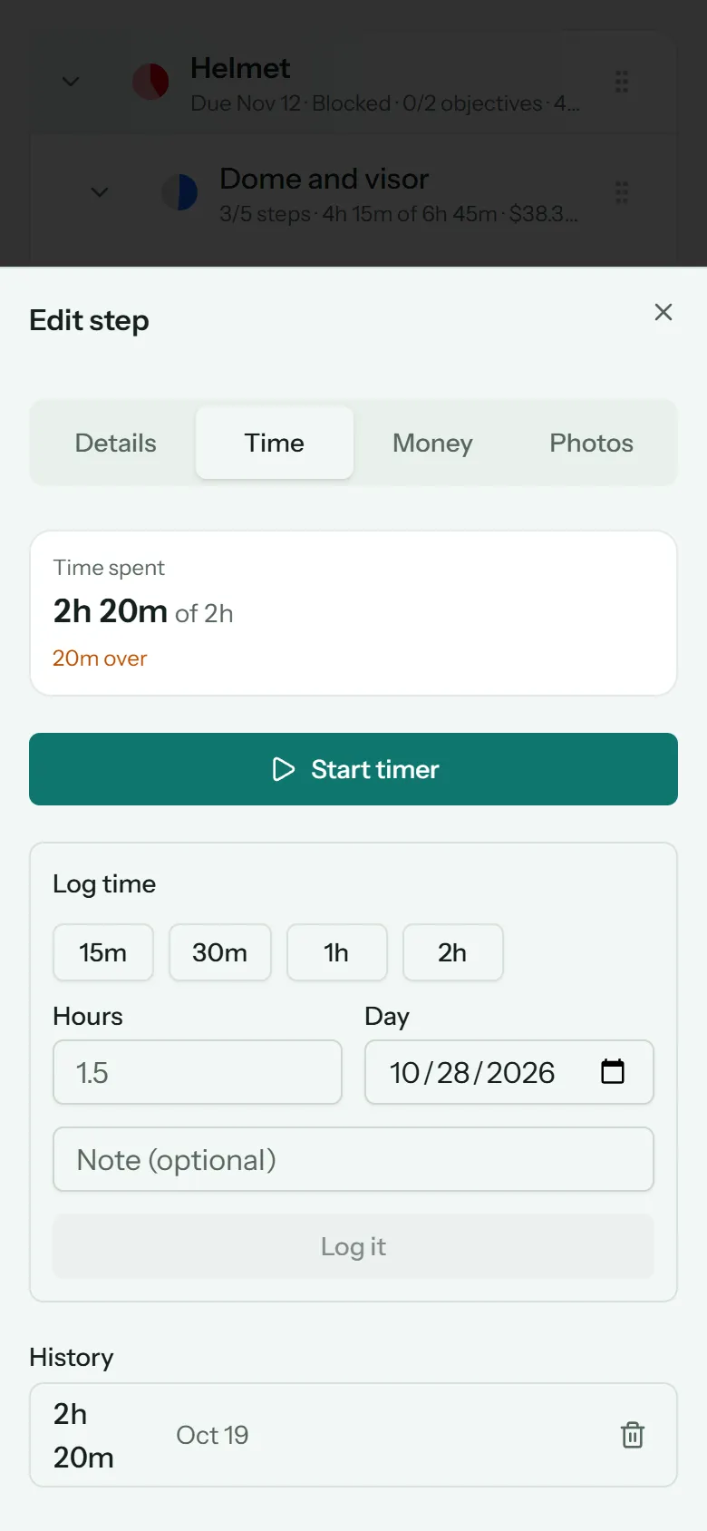 A step's Time tab